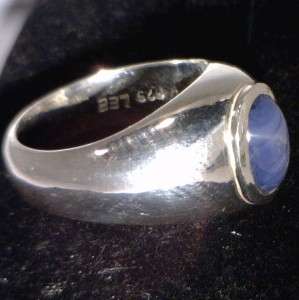 Mens Natural Blue Star Sapphire Handmade Sterling Silver Gents Ring 