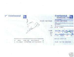 Arthur Ashe signed Continental Boarding Pass  Tennis Player 3 Grand 