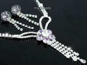 Light Purple Flower Bridal Necklace Earrings Set S1169  