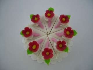 White Sliced Cake Flower Top Dollhouse Miniatures (L3.5cm) Food Supply 