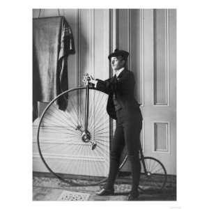 Woman Dressed as Man with Bicycle Photograph Premium 