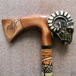   HATCHET Hutsul Art Hand Carved Crafted Oak Wooden Walking Stick Cane