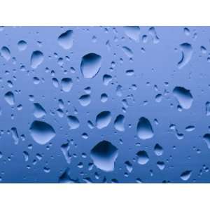 Close View of Droplets of Water on Blue Glass, Groton, Connecticut 
