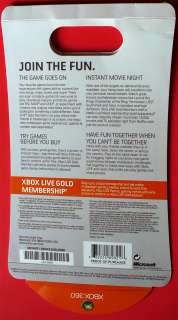 XBox 360 Live 12 month Gold Subscription Card Microsoft  
