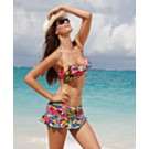   Swimsuit, Sweetheart Floral Printed Ruffle Halter Bandeau Bikini Top