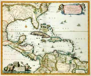 1681 Map Cuba Florida island South Central America 268  