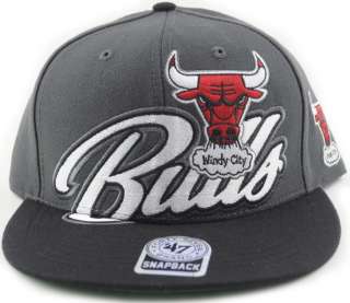 Bulls 47 Brand SnapBack Cap Charcoal Black NBA Chicago Wind City Hat 