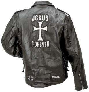 Black Leather Christian Biker Motorcycle Jacket Jesus  