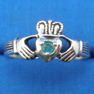 Claddagh Ring, Columbian Emerald, Sterling Silver  