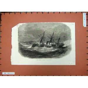    C1870 H.M.S Wyvern Ship Heavy Storm Sea Channel Art