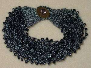 Grey Seed Bead Crochet Bracelet Glass Woven Handmade  