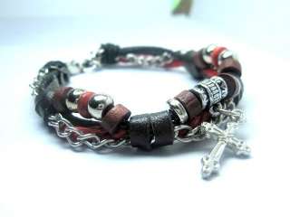 w456Cross hand woven hemp leather bracelet man/woman  