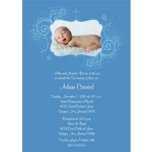  : Accent Swirls with Cross Boy Baptism Invitations   Set of 20: Baby