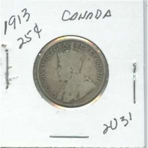  1913 Canada Silver Quarter in 2x2 coin holder #2031 