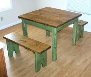early country pine farm dining table bench set 40x50 3p  