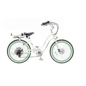 Comfort Cruiser Step Thru White with Mint Green Rims Whitewall tires 