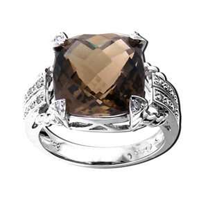   Carat Cushion Cut Smoky Quartz & Diamond 14k White Gold Ring: Jewelry