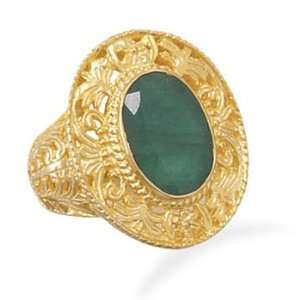    Ornate 14 Karat Gold Plated Rough Cut Emerald Ring (6) Jewelry