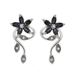    9ct White Gold Sapphire & Diamond Floral Drop Earrings Jewelry
