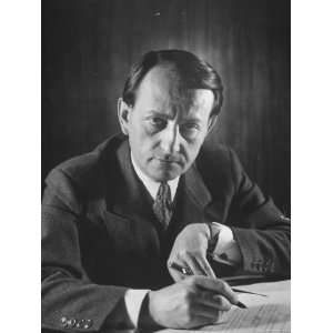  French Author Andre Malraux Working in His Office at RPF 