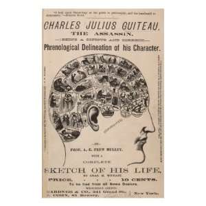  Phrenological Chart of the Brain of Charles J. Guiteau 