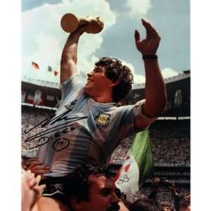 Diego Maradona Autographed Lifting the World Cup Vertical 16.5x23.5 