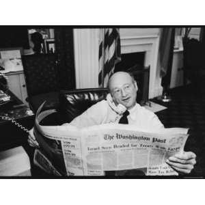 New York Mayor Ed Koch in His Office Reading the Washington Post 