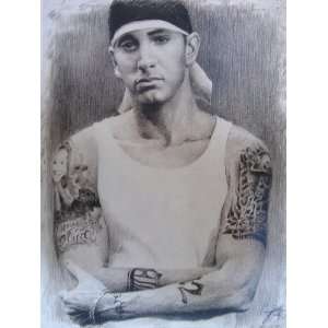 Eminem Sketch Portrait, Charcoal Graphite Pencil Drawing   Double Matt 