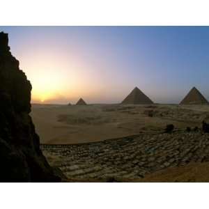  Pyramids at Giza, Menkaure, Khufu, Khafre, Egypt Stretched 