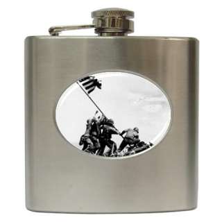 Iwo Jima American Flag World War II Hip Flask Stainless  