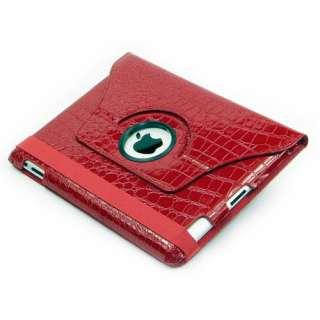Red iPad 2 Smart Cover Reptile Faux Crocodile Leather Case and 