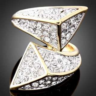 Swarovski Crystal Unique Geometric Figure Gold GP Ring  