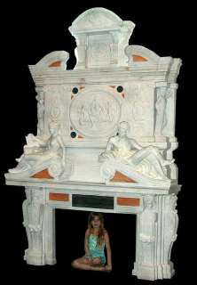 4753 Carved Carerra Marble Figural Fireplace Mantel  
