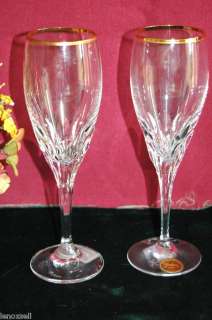Gorham Crystal Diamond Gold Champagne Flutes Pair NEW  