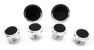  Mens Sterling Silver Onyx Tuxedo Formal Cufflink and Stud Set  