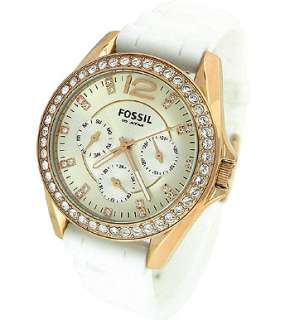 Fossil ES2810 Silver Round Dial White Rubber Womens Watch  