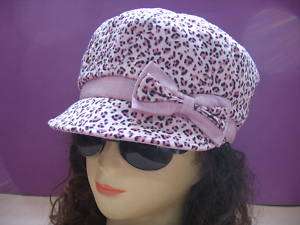 Rare Newsboy Beret Glitters Leopard Bow Hats Caps Pink  