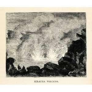 1879 Wood Engraving Kilauea Volcano Volcanic Sandwich Islands Lava Art 