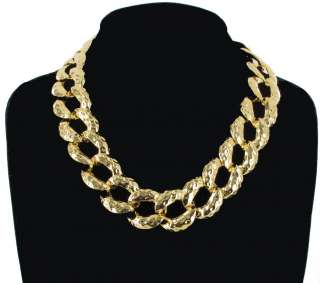   Necklace Big Chunky Yellow Gold Tone Chain Hammered Link Collar  