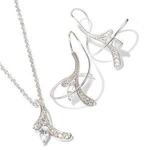   Silver Cubic Zirconia Earspiral™ Earrings & Necklace Set Jewelry