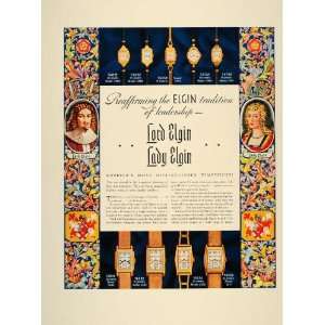  1937 Color Ad Elgin Watches Wristwatch Lord Lady Models 