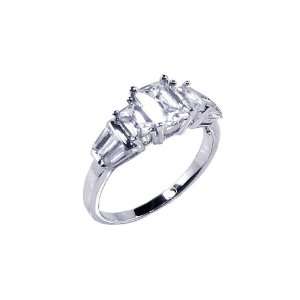    Sterling Silver Emerald Cut CZ Five Stone Ring Size 5 Jewelry