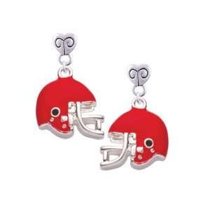  Small Red Football Helmet Mini Heart Charm Earrings: Arts 