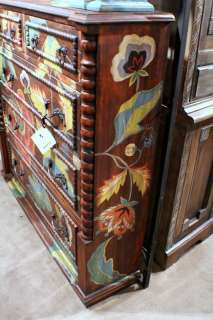 48 TALL WALL CHEST Jacobean floral artwork painted solid wood simply 