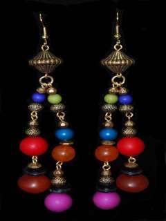 Gold tone chandler pierced fish hook earrings with jewel tone beads 