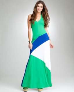  bebe Colorblock Halter Maxi Dress: Clothing