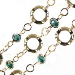    18mm gold plated ring coin link chain green quartz
