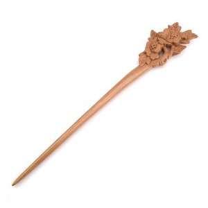   Handmade Peachwood Carved Hair Stick Begonia 6.6 inches Beauty