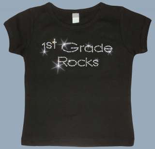 1st GRADE ROCKS School Teacher Rhinestone Tee Shirt New  