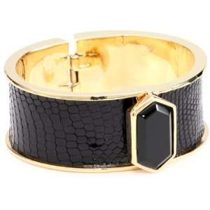 KARA by Kara Ross Classic Wide Hexagon Cuff Bracelet, Black Lizard 
